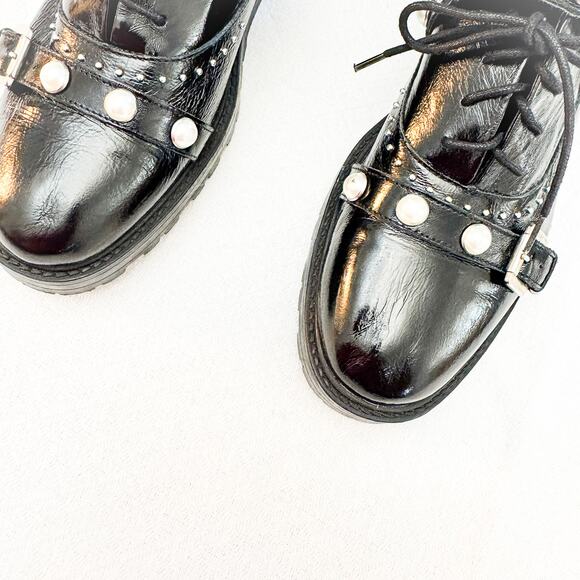 Zara Patent Leather Studded Pearl Loafer Size 38 - Picture 2 of 6